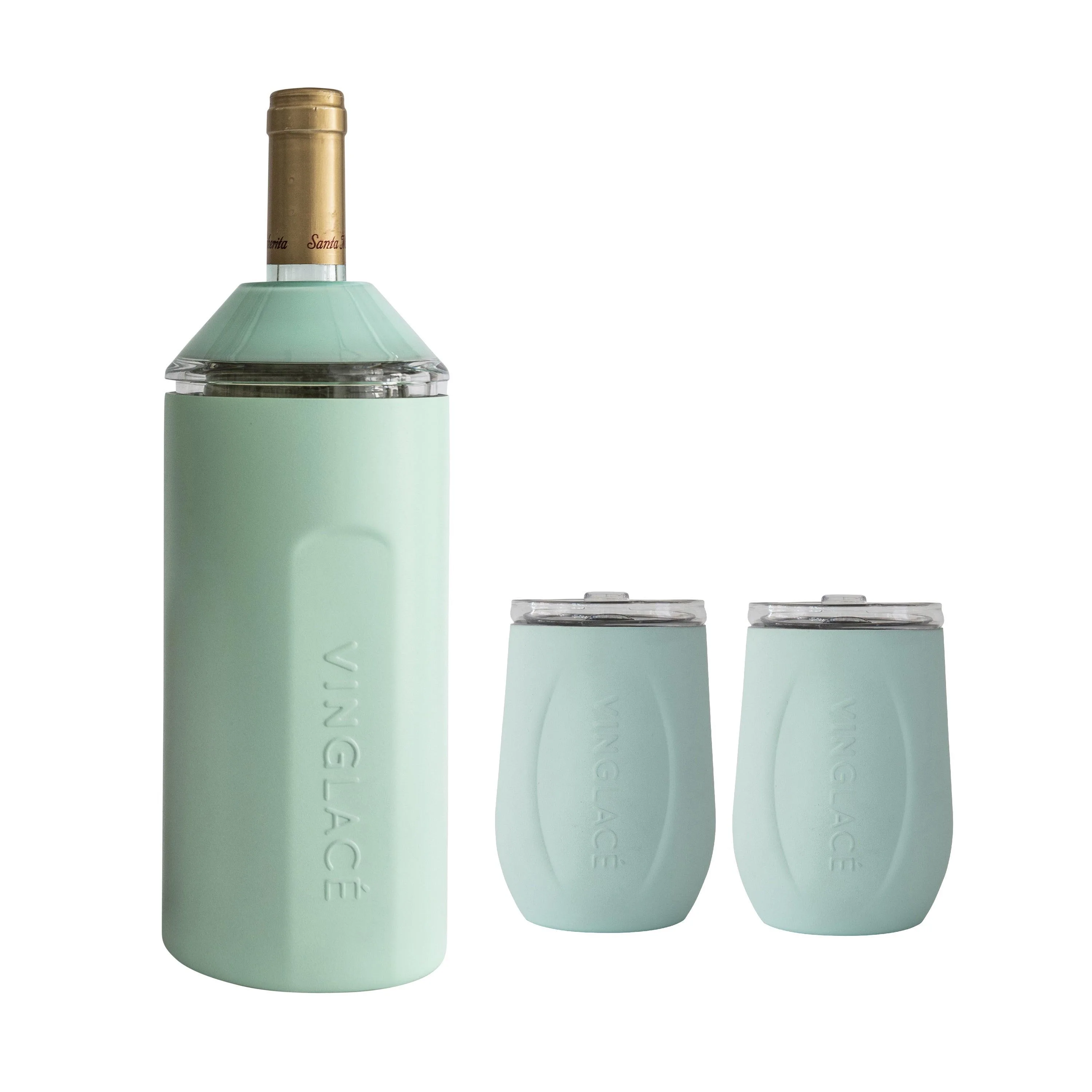 Vinglacé Sea Glass Wine Chiller Gift Set w/2 Tumblers