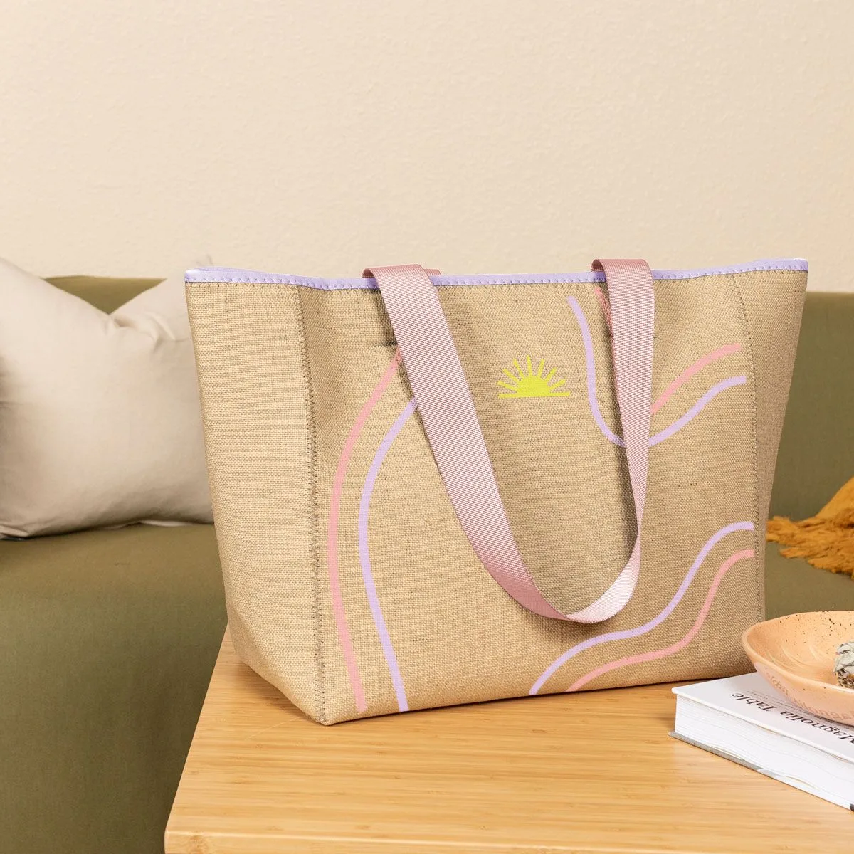 Medium Burlap Neoprene All Day Tote view 2