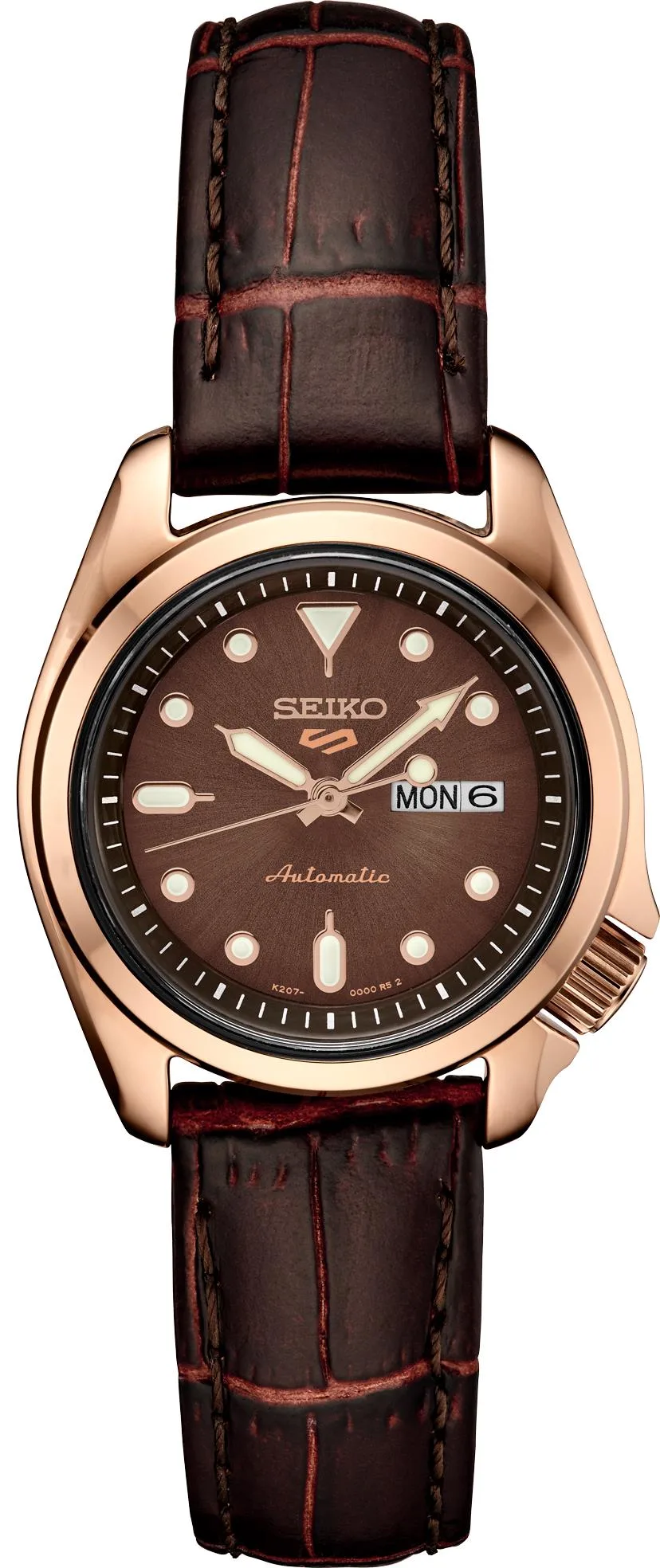 Seiko Watch 5 Sport Gold Tone Accents Brown Dial Leather Strap