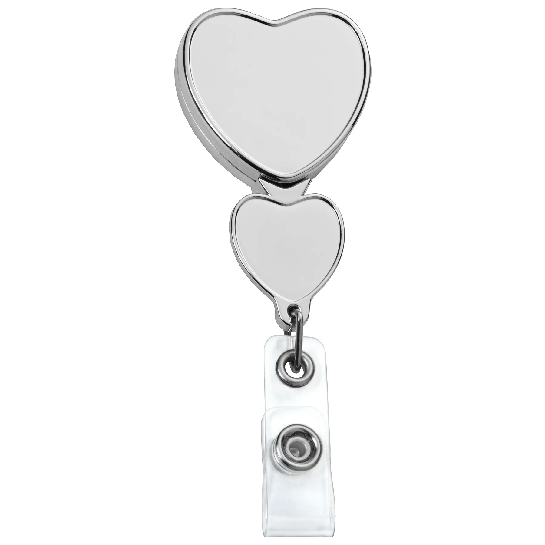Chrome Double Up Heart Retractable Badge Reel view 2