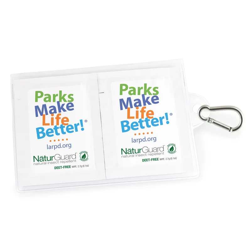 GoPac™ with 3 NaturGuard™ Natural Insect Repellent Wipes, with Carabiner, Label Imprint