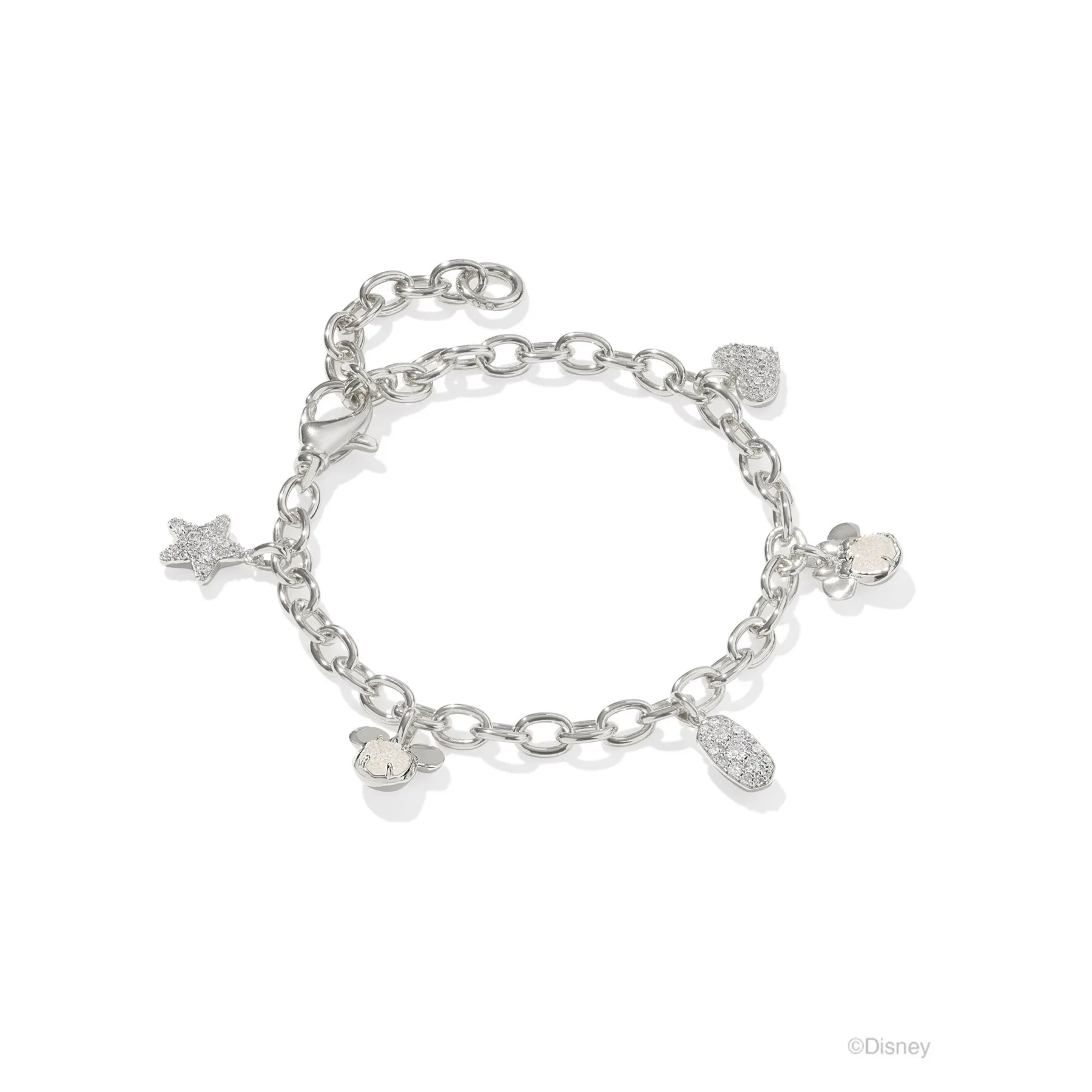 Kendra Scott Disney Silver Mickey and Minnie Mouse Charm Bracelet in Iridescent White Mix