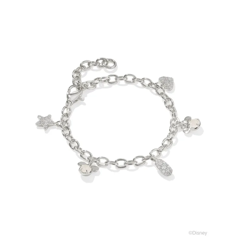 Kendra Scott Disney Silver Mickey and Minnie Mouse Charm Bracelet in Iridescent White Mix