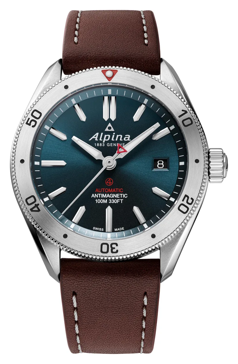 Alpina Men's Alpina Alpiner Leather Strap Watch Blue Dial