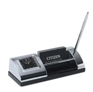 Citizen® Executive Suite Black Crystal Desk Clock/Business Card Holder