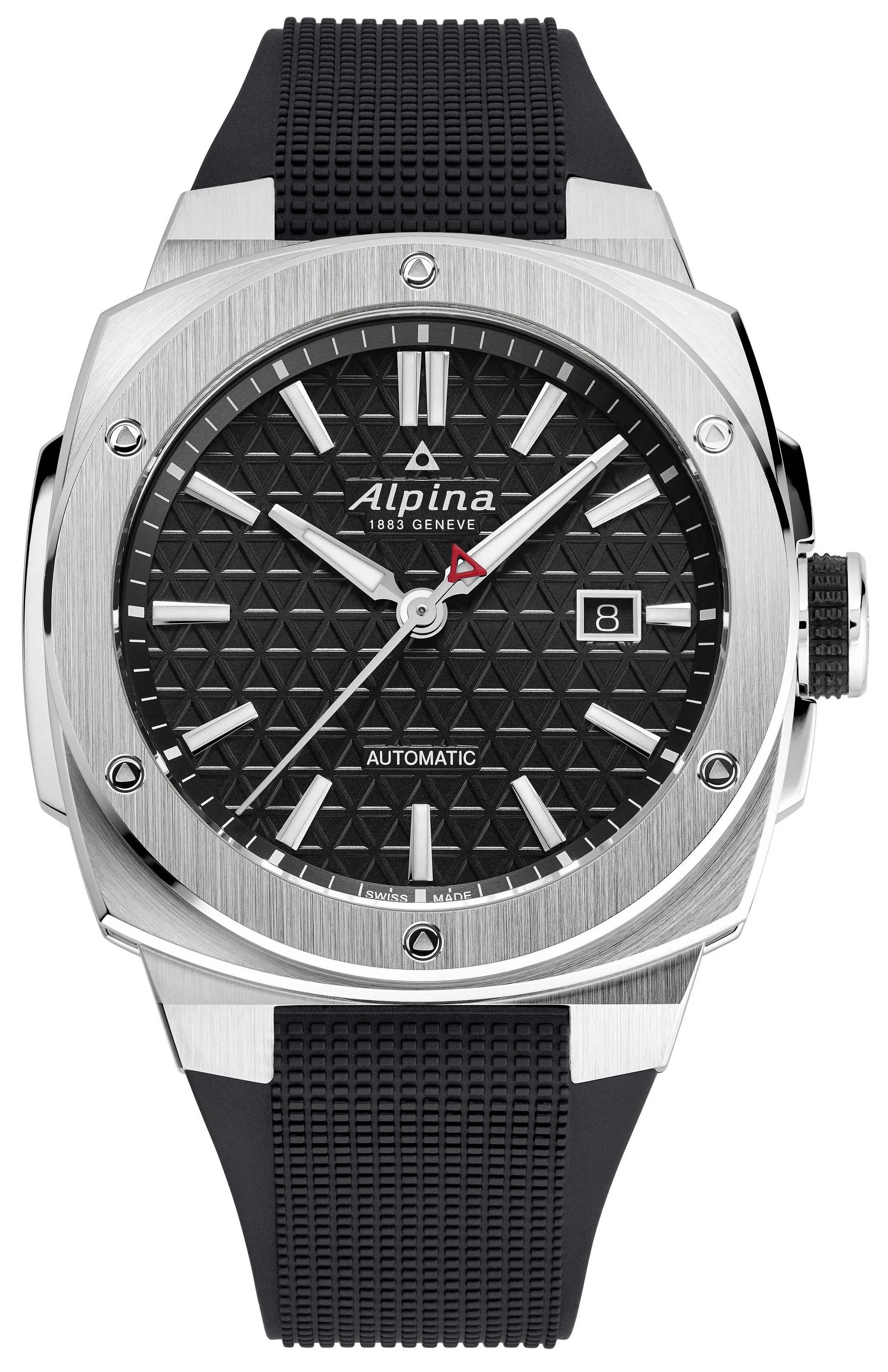 Alpina Mens Automatic Alpiner Rubber Strap Watch, Black Dial