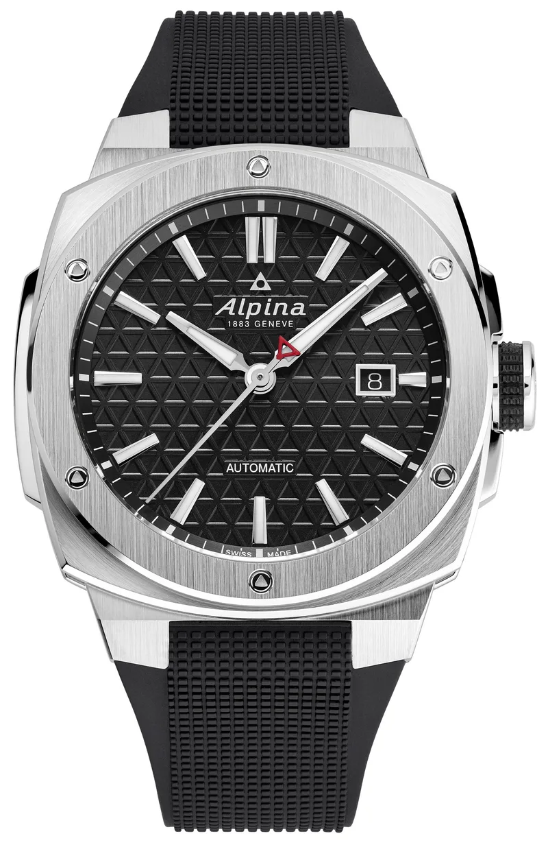 Alpina Mens Automatic Alpiner Rubber Strap Watch, Black Dial