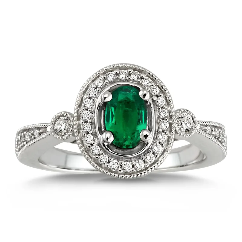 Jilco Inc Diamond & Emerald Ring - Size 8