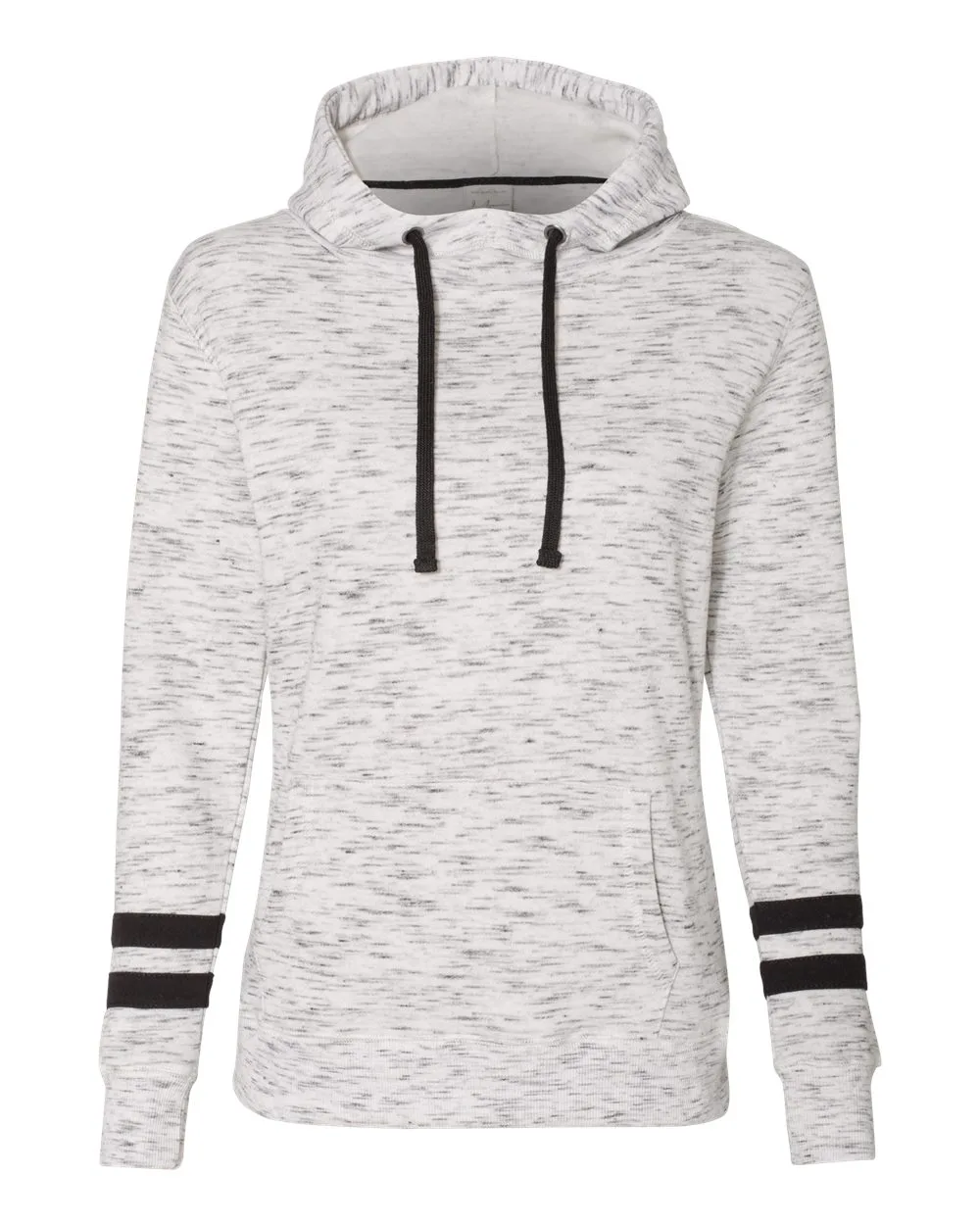 J. America® Women's Melange Fleece Striped Sleeve Hooded Sweatshirt