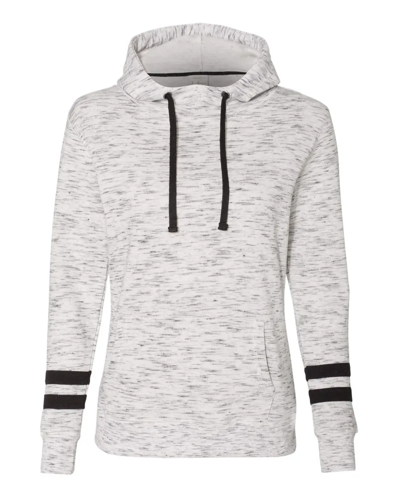 J. America® Women's Melange Fleece Striped Sleeve Hooded Sweatshirt