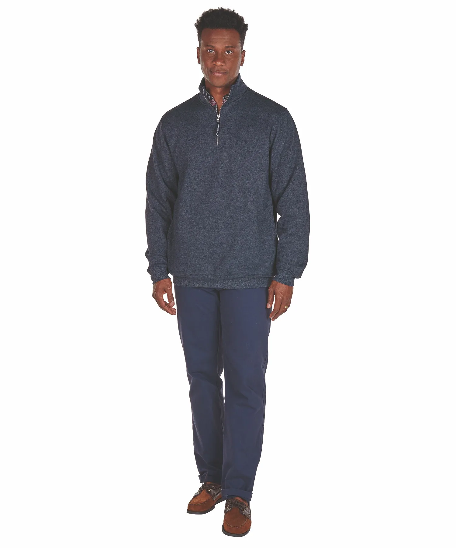 Navy Heather Blue Blank Front Lifestyle