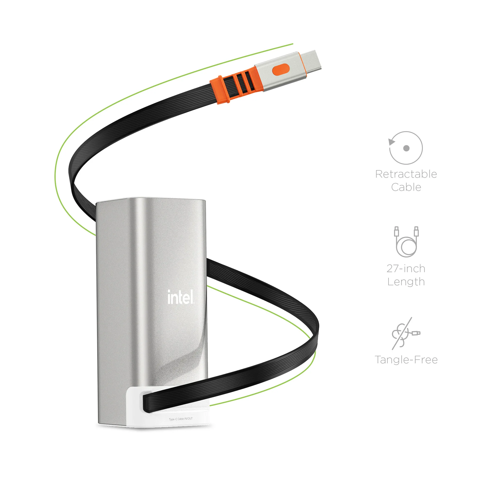 Dynamis, Metallic High Capacity Power Bank with Retractable Cable view 4