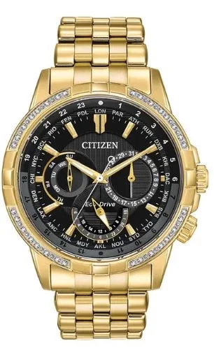 Citizen® Men's Calendrier Eco-Drive® Gold-Tone Watch w/Black Dial