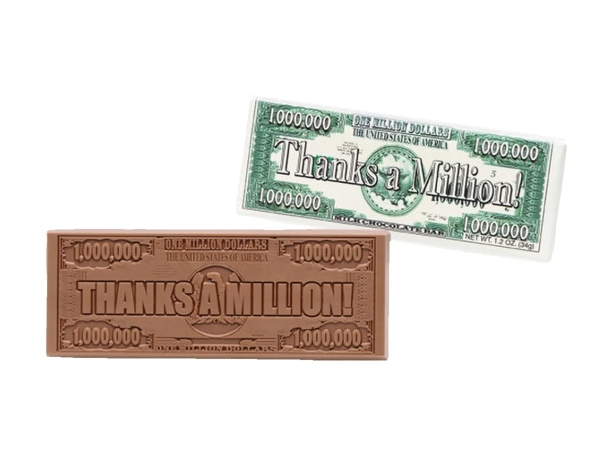 Thanks-a-Million 2"x5" Themed Milk Chocolate Wrapper Bar