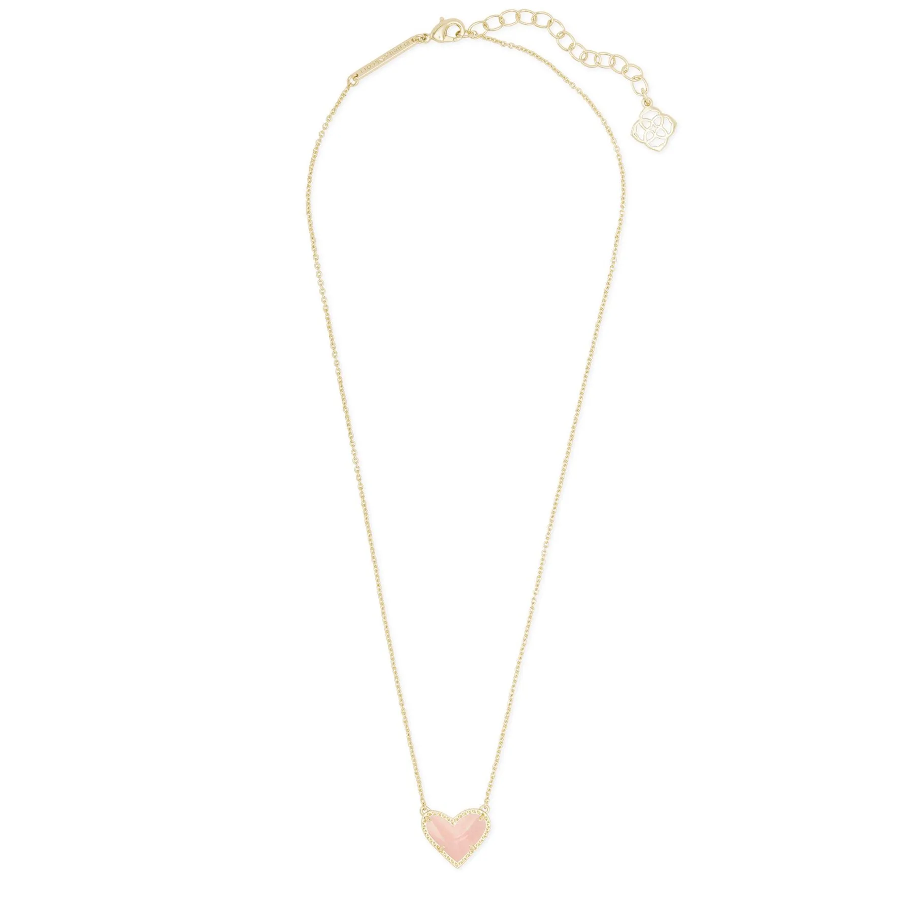 Kendra Scott Ari Gold Heart Short Pendant Necklace in Rose Quartz