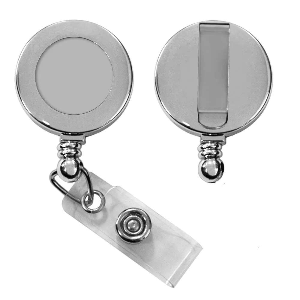 Vibraprint® Silver Round Badge Reel w/ Belt Clip (1-1/4") view 2