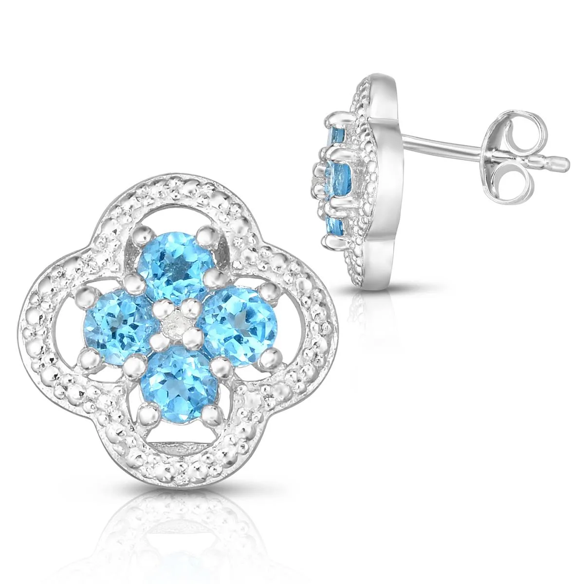 Jilco Inc Blue Topaz & Diamond Quatrefoil Earrings
