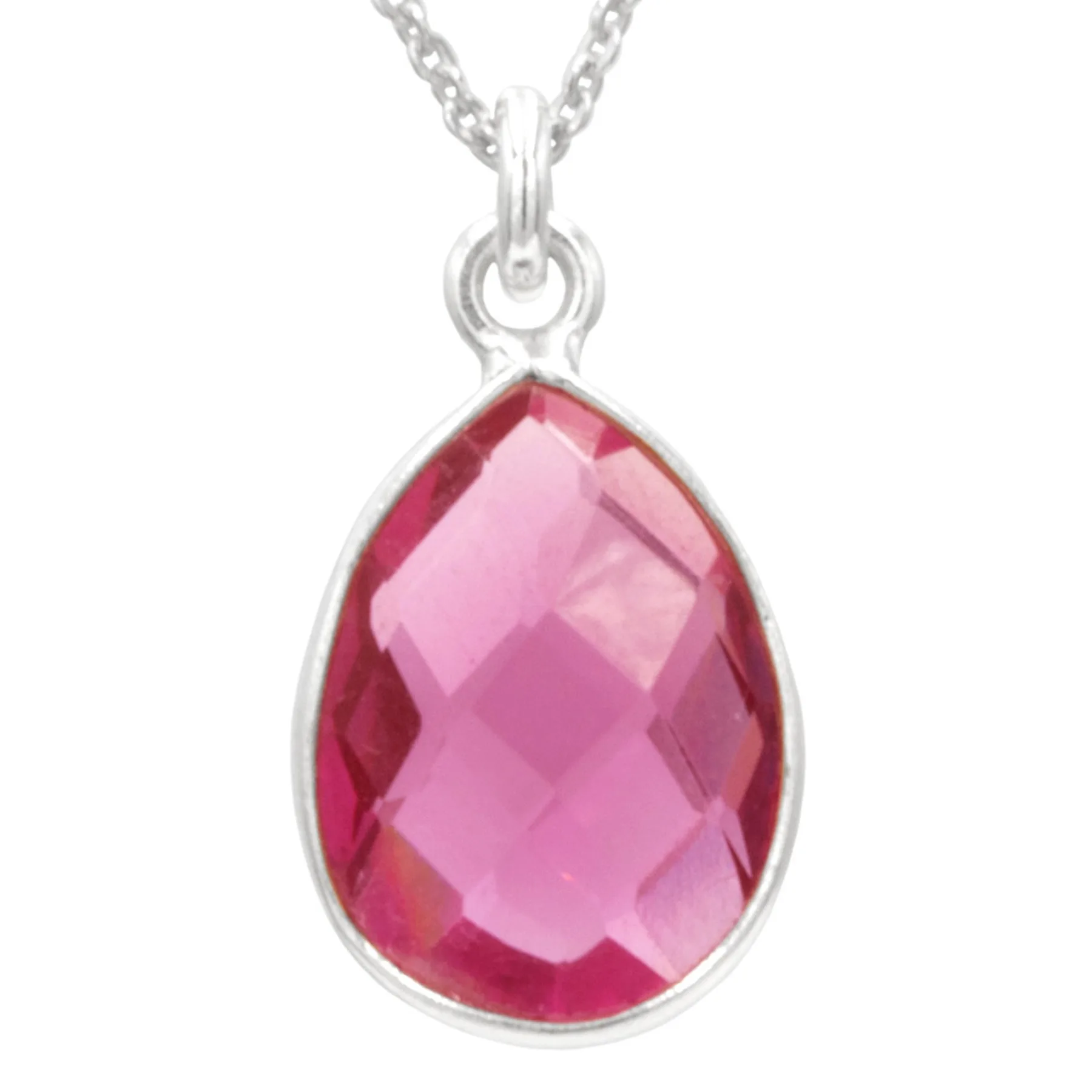 Antwerp Sterling Silver Teardrop Pink Quartz Necklace