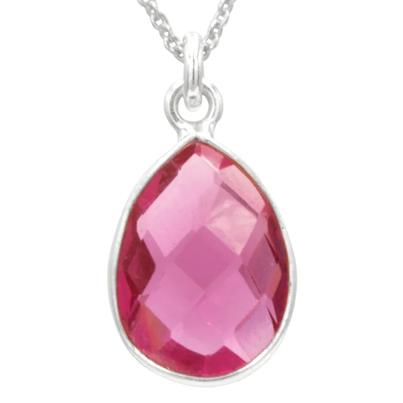 Antwerp Sterling Silver Teardrop Pink Quartz Necklace