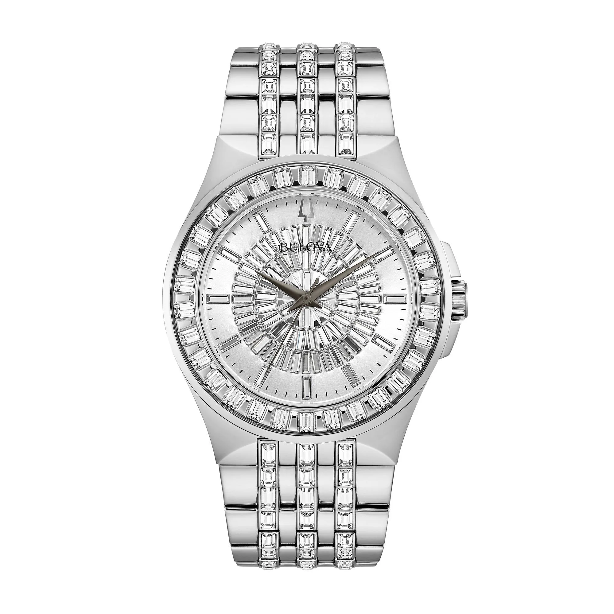Bulova Watches Men's Crystal Phantom Baguette Watch w/Silver Bracelet