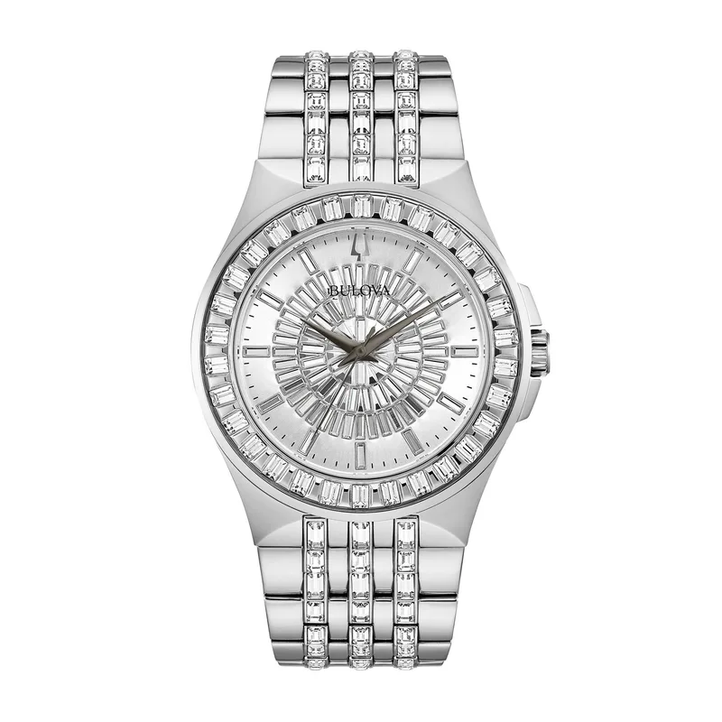 Bulova Watches Men's Crystal Phantom Baguette Watch w/Silver Bracelet