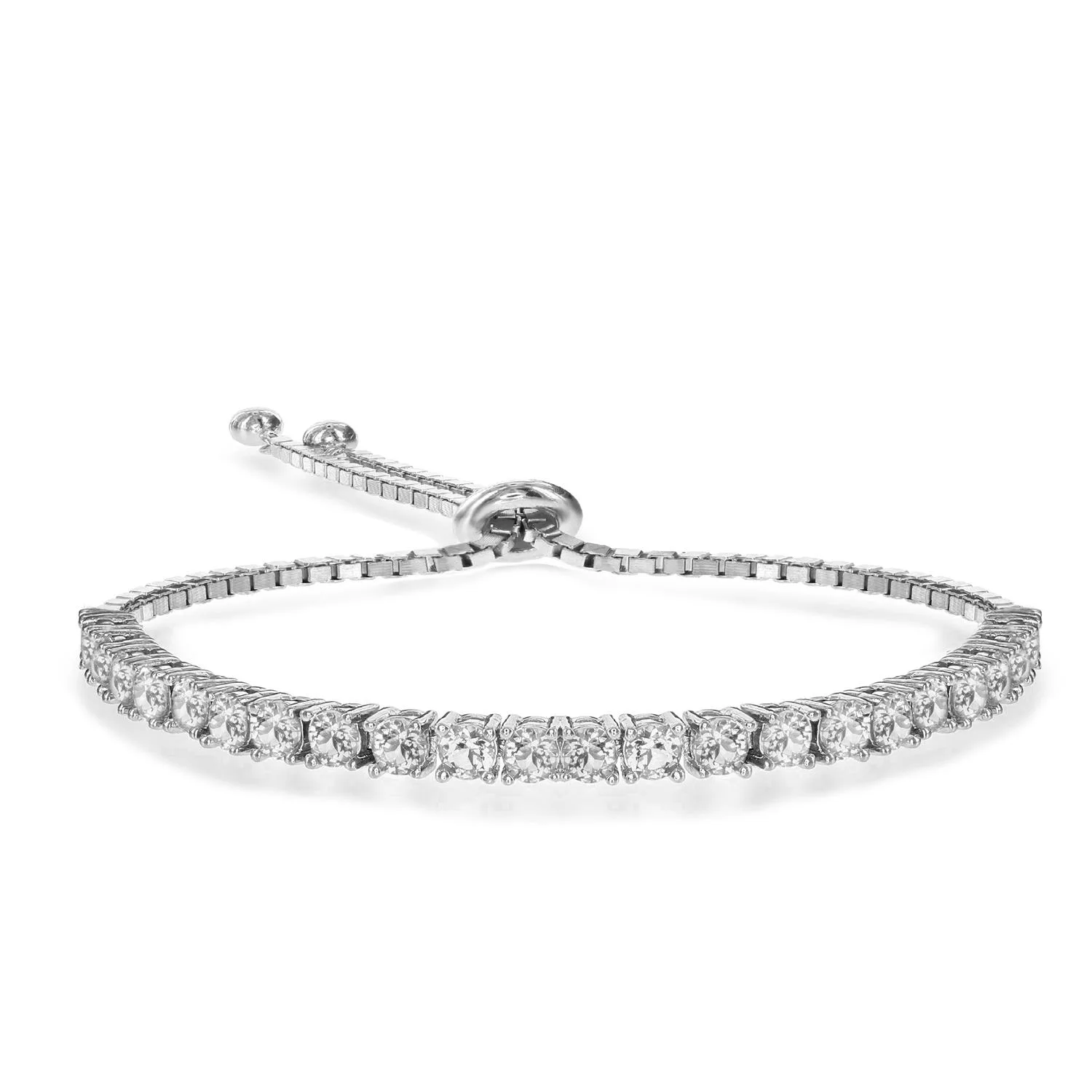 GENEVIVE Round Cz Bolo Adjustable Bracelet Size 7.25