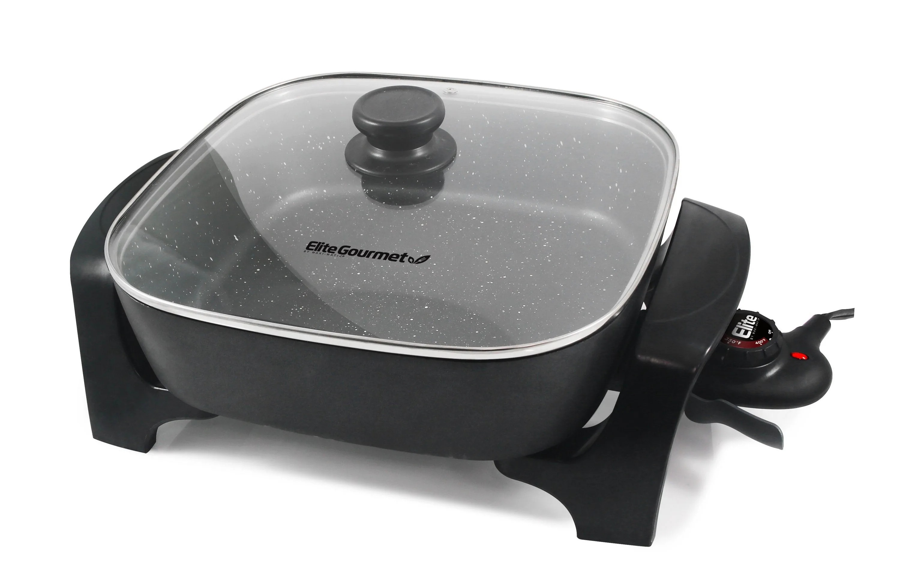 Elite Gourmet 12" Deep Electric Skillet W/ Glass Lid