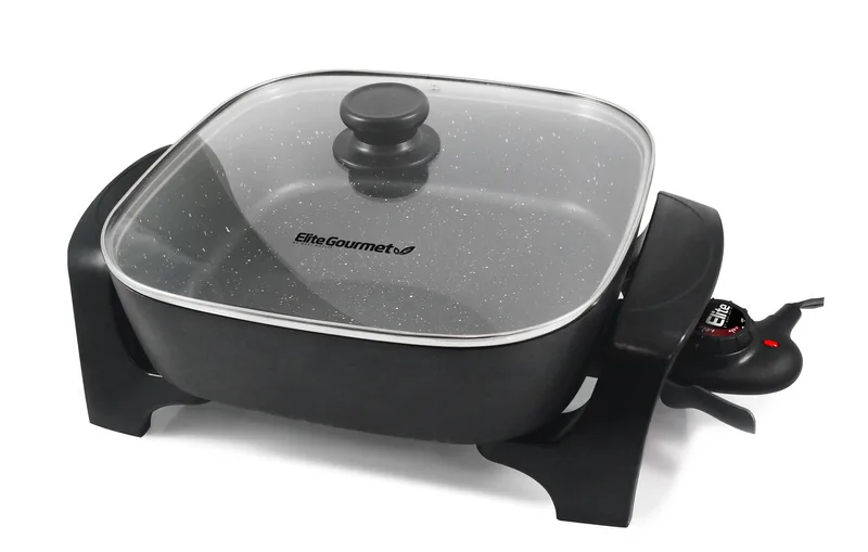 Elite Gourmet 12" Deep Electric Skillet W/ Glass Lid