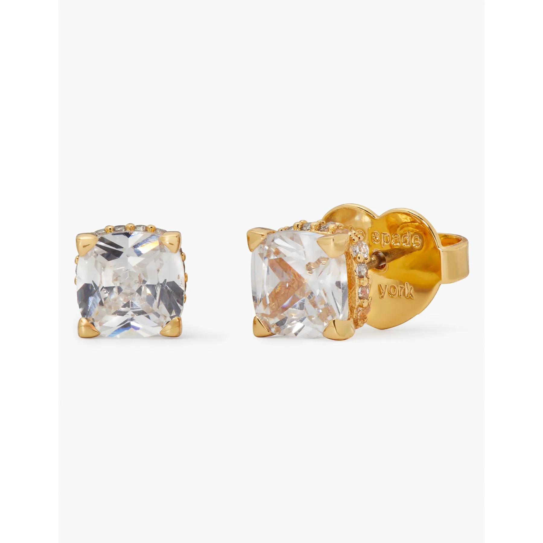 kate spade Little Luxuries 6mm Square Studs - Clear/Gold