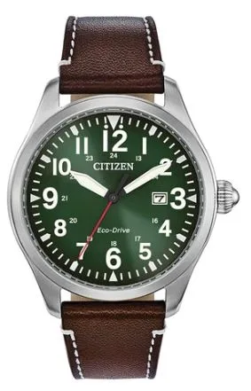 Citizen® Men's Eco-Drive® Silver-Tone Watch w/Brown Leather Strap