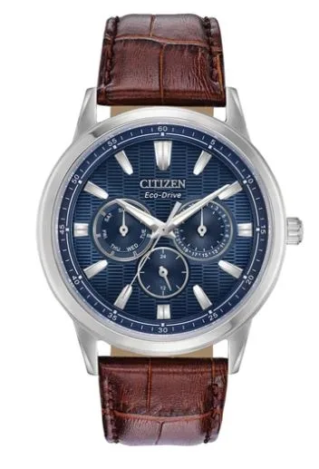 Citizen® Men's Corso Eco-Drive® Watch w/Brown Leather Strap & Midnight Blue Dial