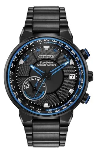 Citizen® Men's Eco-Drive® Satellite Wave Black Stainless Steel GPS Watch w/Blue Accents