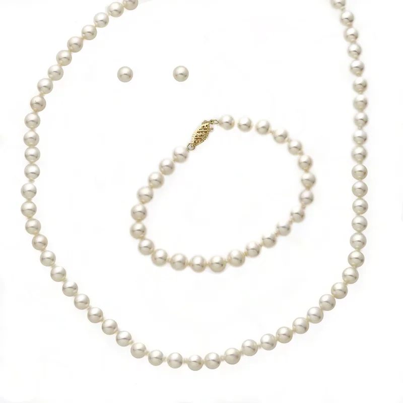 Jilco Inc Pearl Set - White Pearls/Yellow Gold