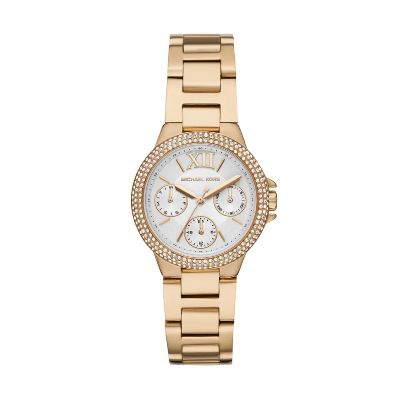 Michael Kors Ladies Mini Camille Gold-Tone Stainless Steel Watch White Dial