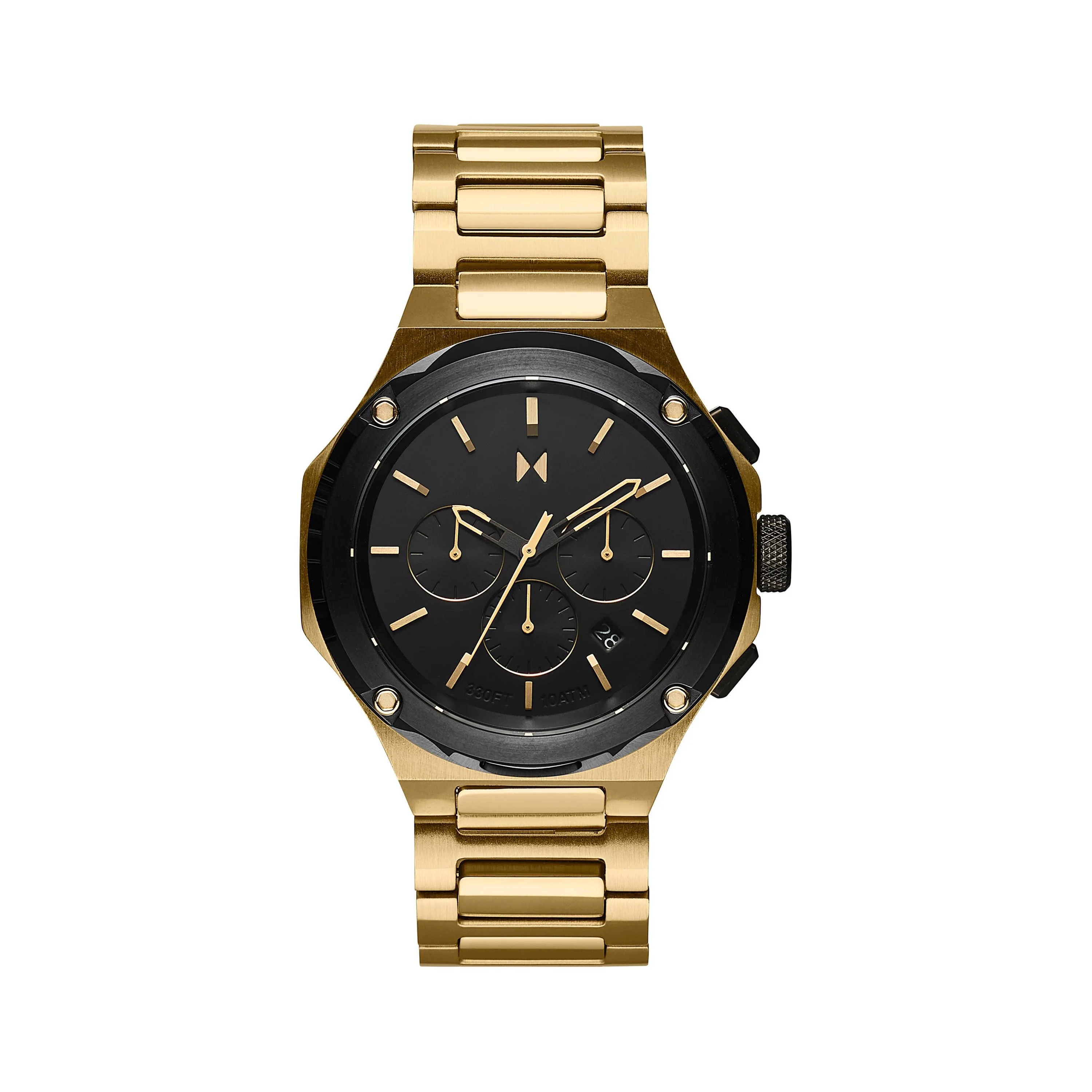 MVMT Mens Raptor Solar Gold Chronograph Stainless Steel Watch Black Dial