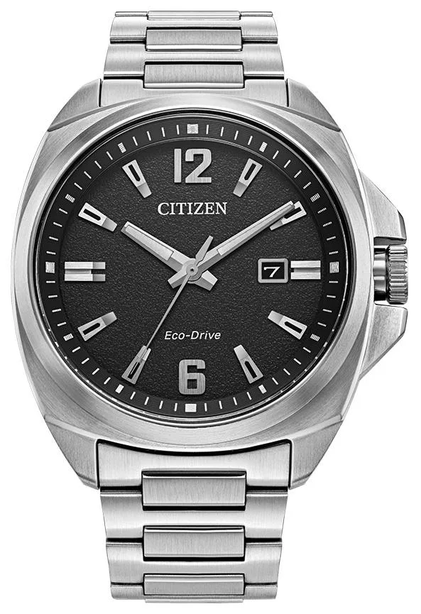 Citizen Watch Men's Eco-Drive Watch, Silver Tone Stainless Steel Bracelet w/Black Dial