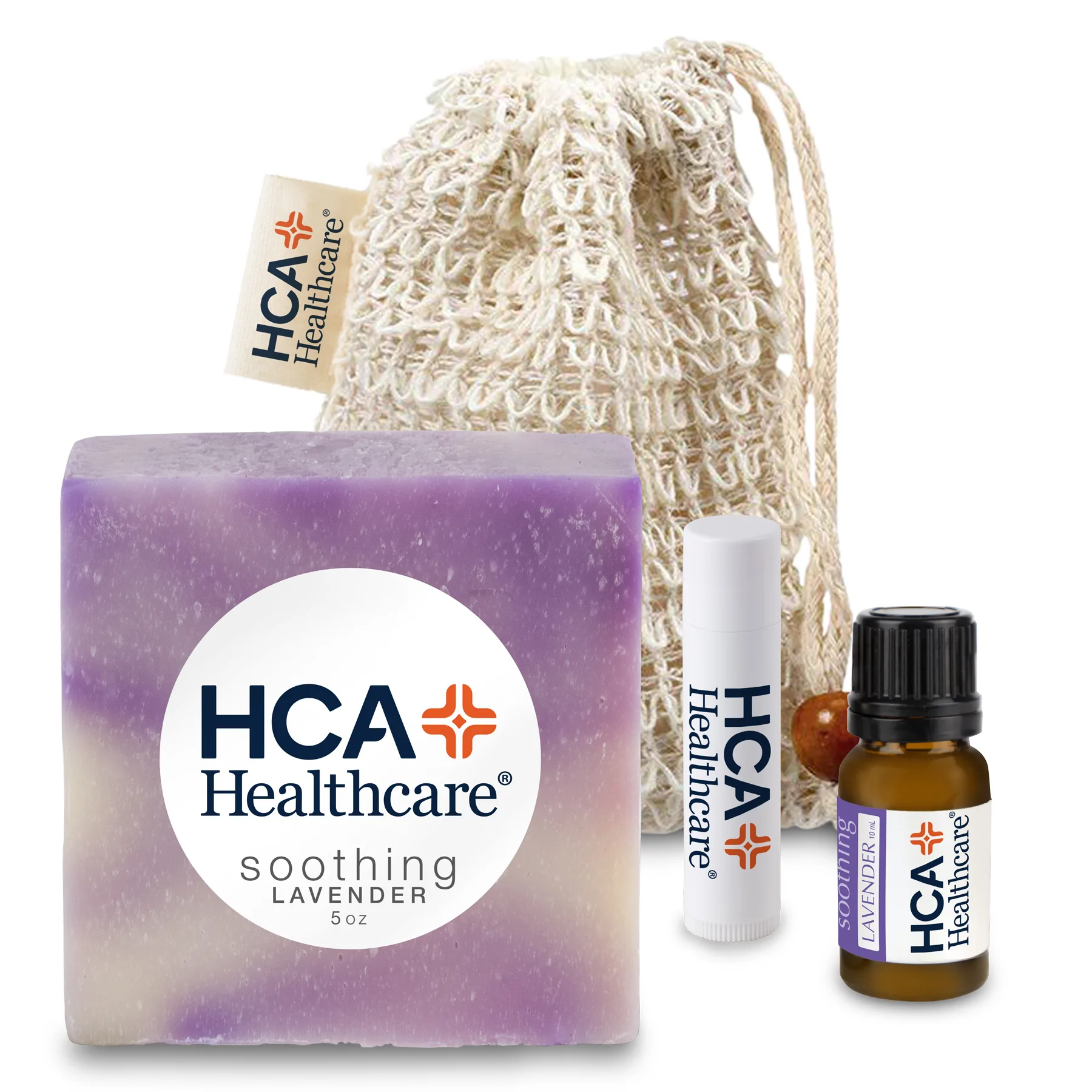 Loofah Bag with Soap, Essential Oil, and Lip Balm