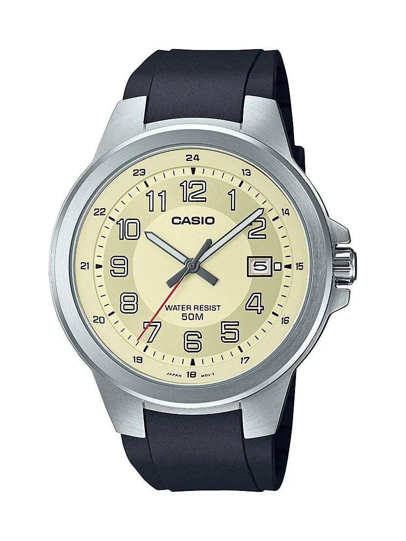 Casio Mens Outdoor Field Analog Black Strap Watch Cream Dial