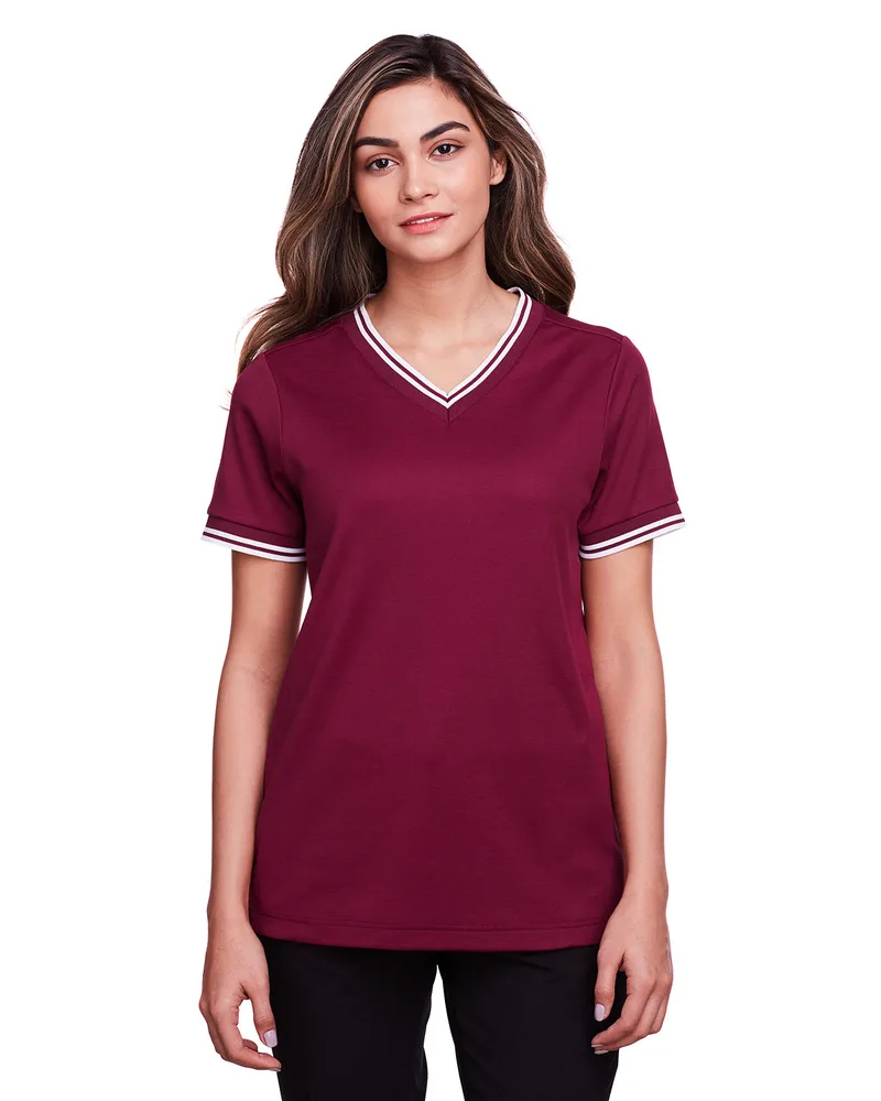 Devon and Jones CrownLux Performance? Ladies' Plaited Tipped V-Neck Top view 2