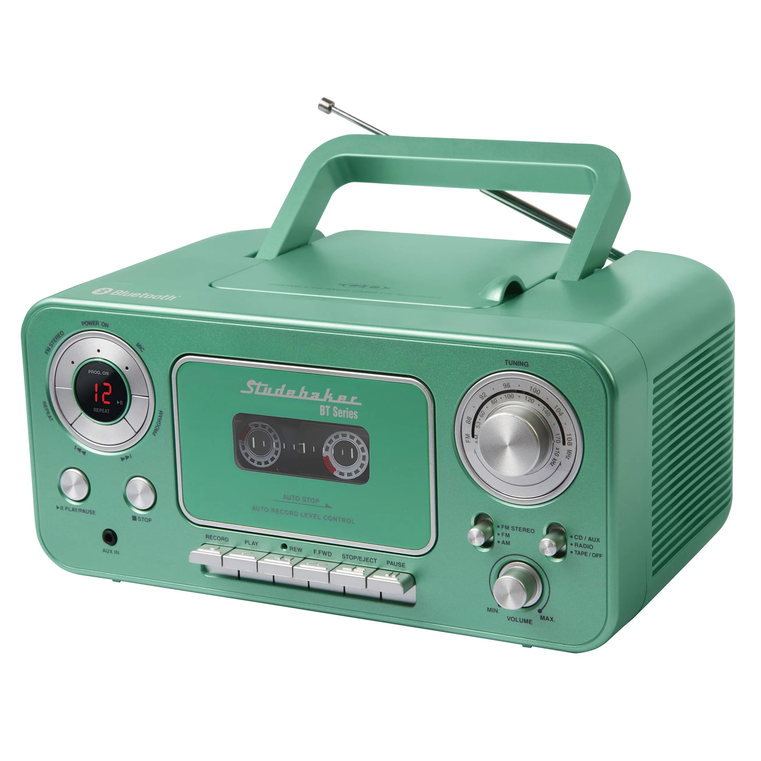 Studebaker Portable Bluetooth Stereo Cd Player, Am/Fm Radio And Cassette Player/Recorder
