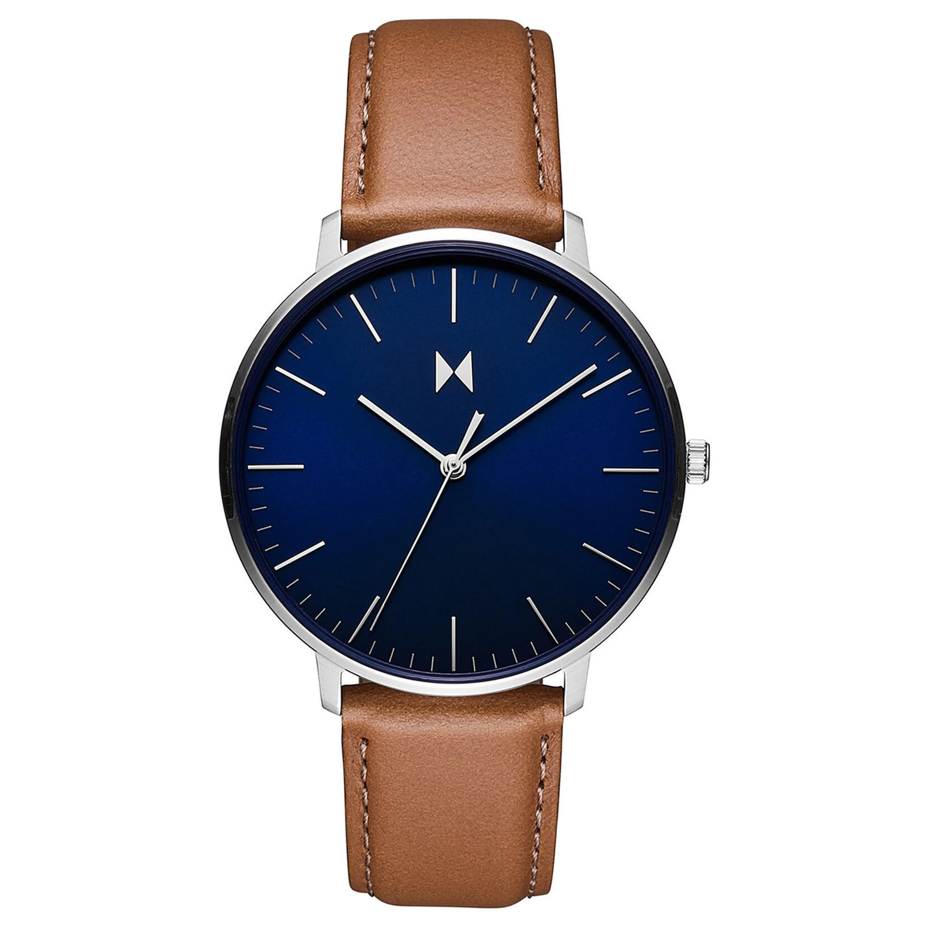 MVMT Mens Legacy Slim Brown Leather Strap Watch Manta Blue Dial