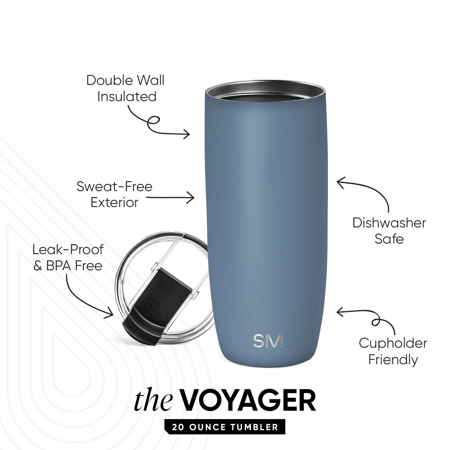 20 oz Simple Modern® Stainless Steel Double-Walled Insulated Voyager Tumbler Clear Flip Lid & Straw view 3