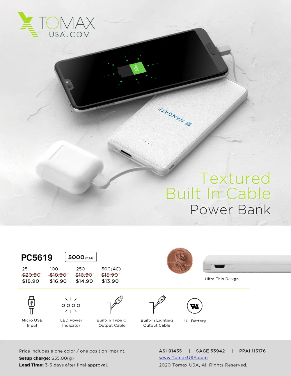 Slim Textured Built-in Cable Power Bank view 7