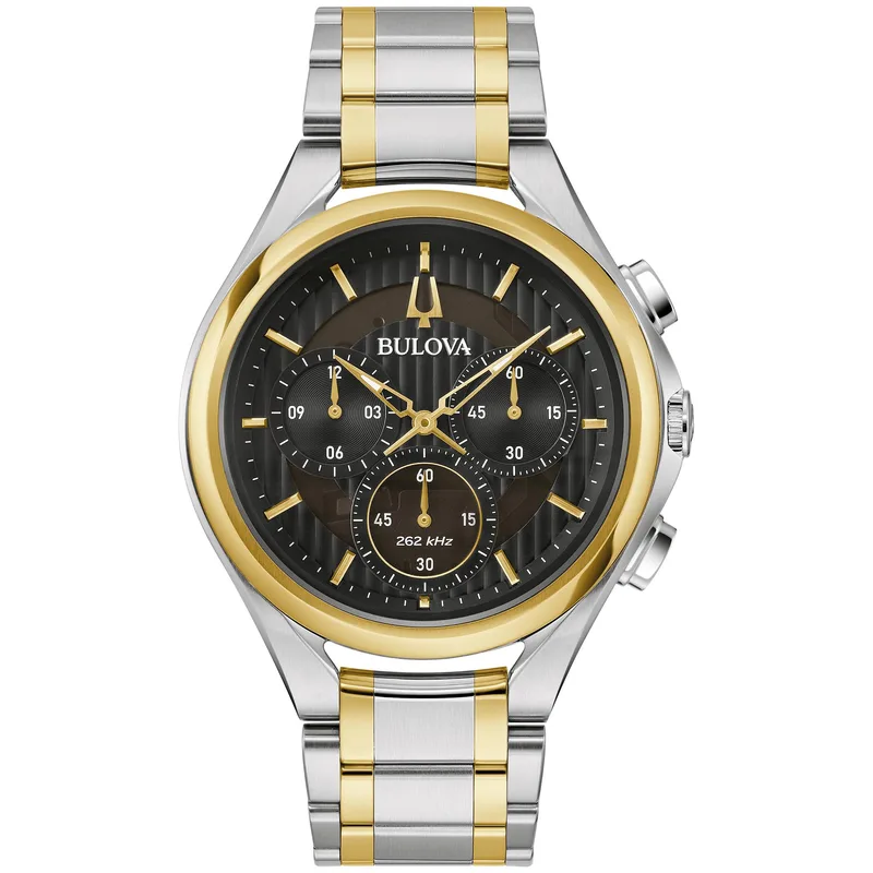 Bulova Watches Men's Curv Stainless Steel Bracelet Watch Black Dial
