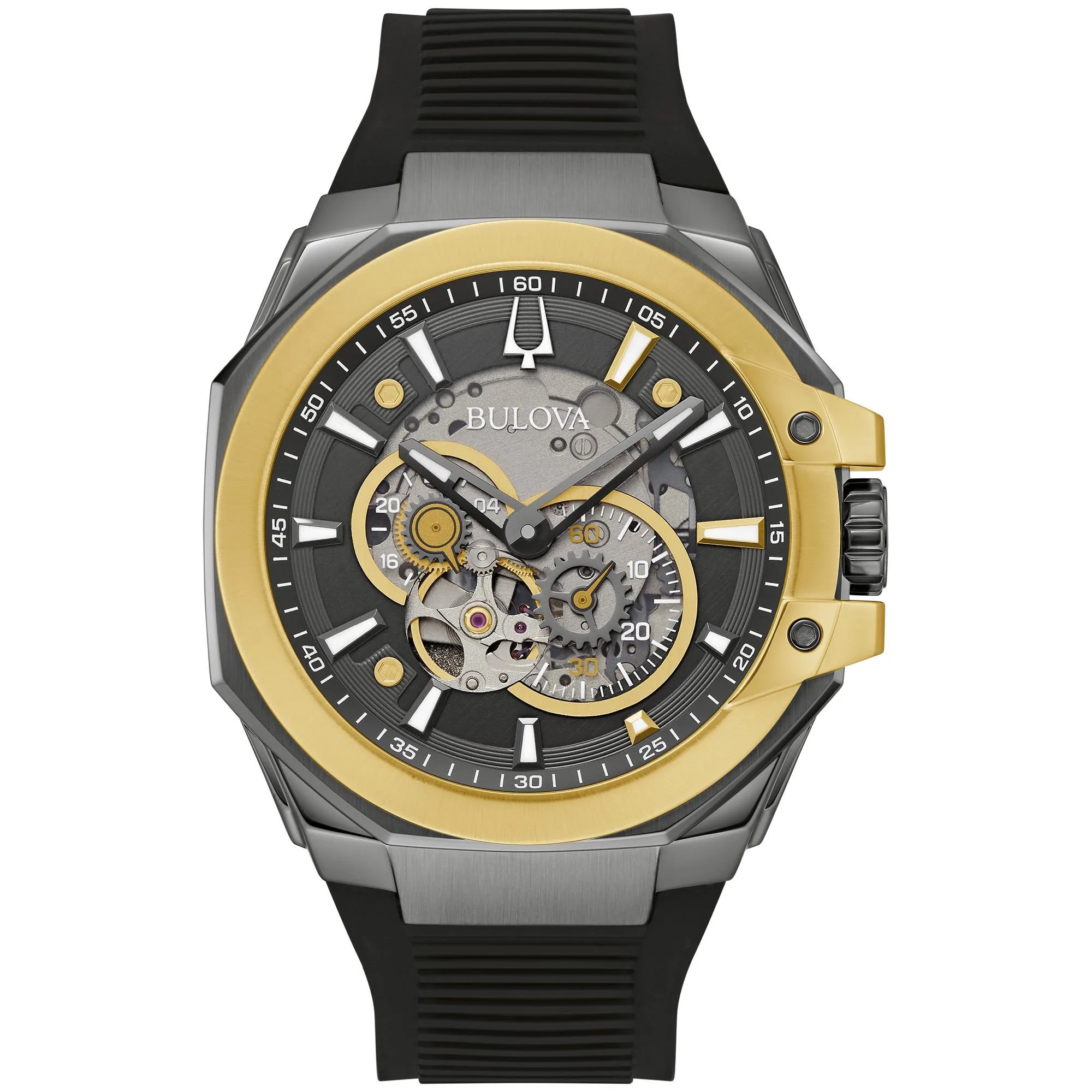 Bulova Watches Mens Maquina Silicone Strap Watch Gray Dial