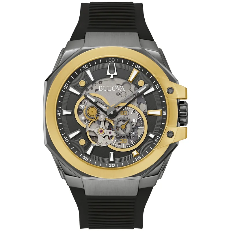 Bulova Watches Mens Maquina Silicone Strap Watch Gray Dial