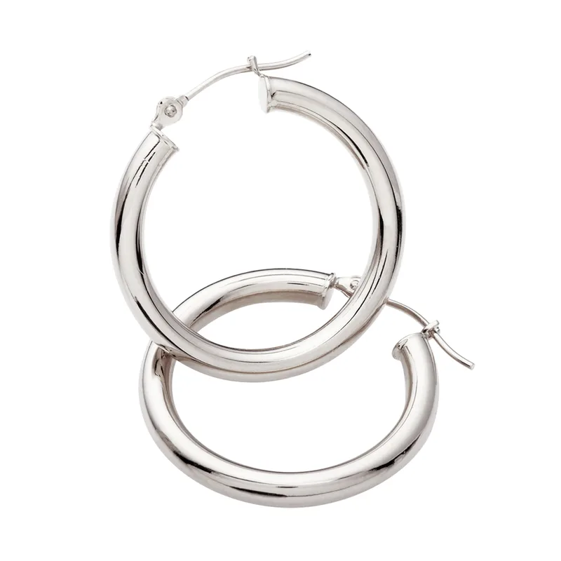 Jilco Inc White Gold Hoop Earrings - 30mm