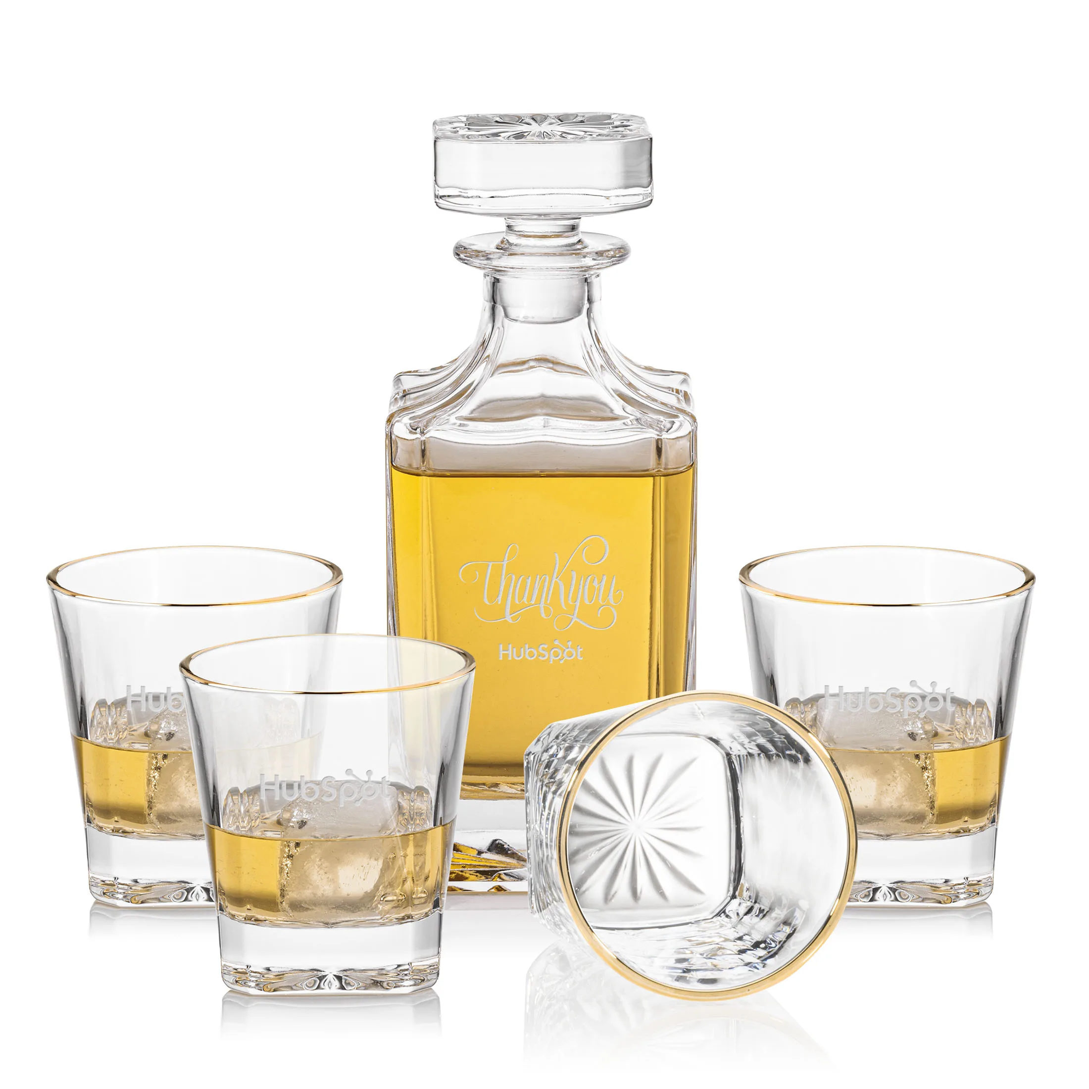 Decanter Set, Deep Etch, Gold, Decanter & 4 OTR