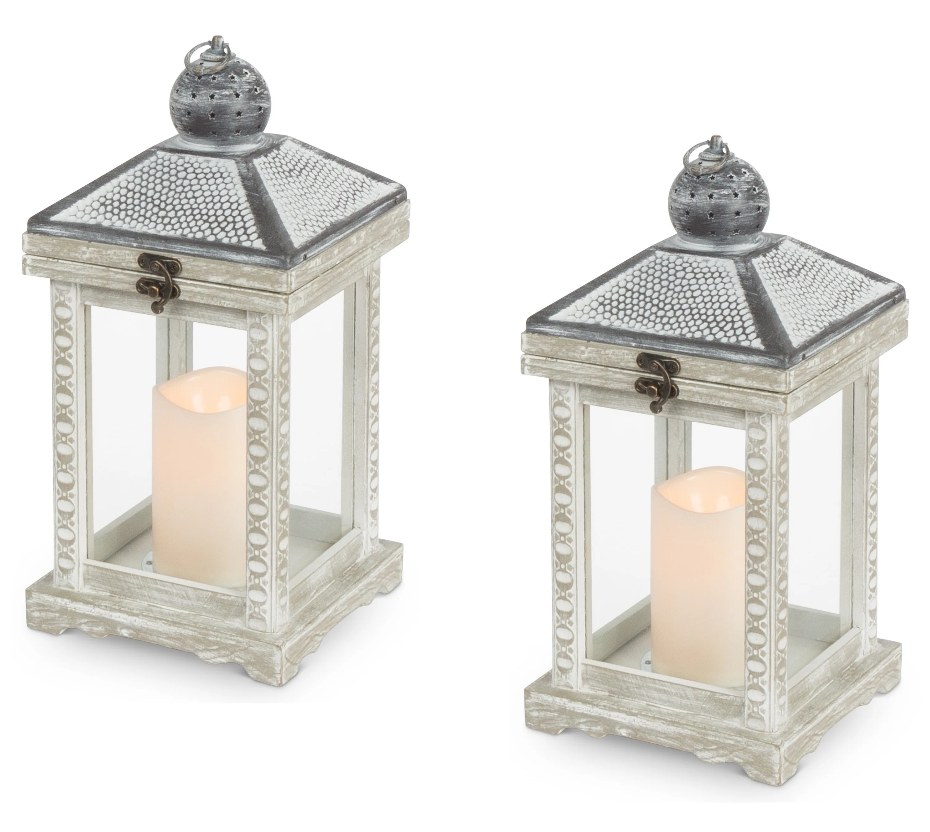 Everlasting Glow Set Of 2 Wood Lanterns