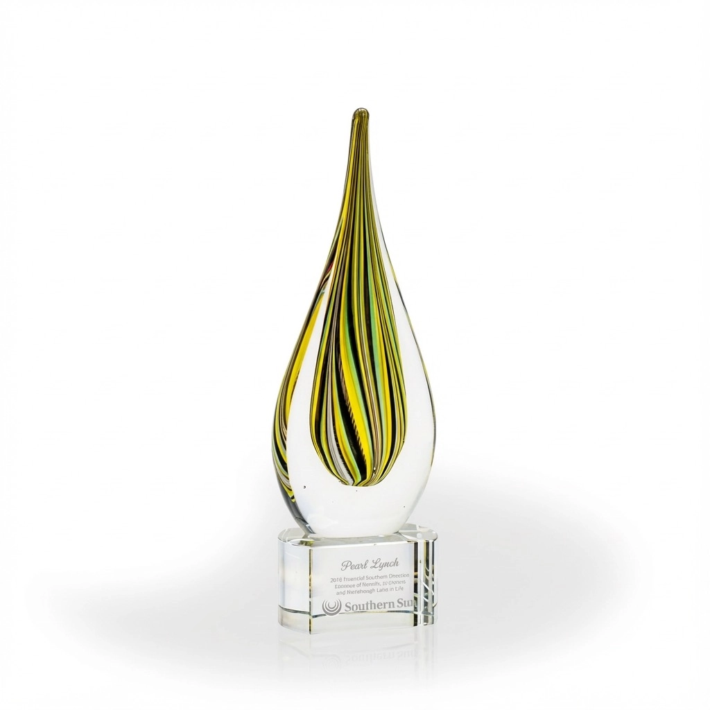 Linden Flame Art Glass Award - Black Square Base
